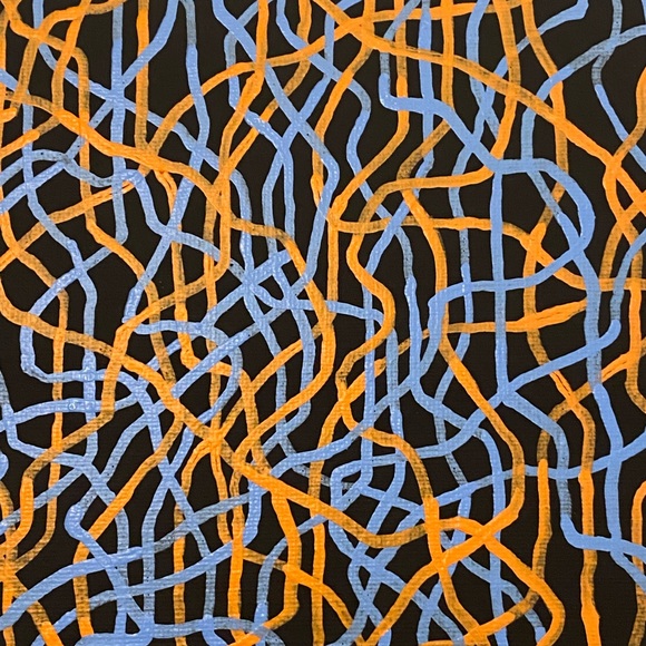 Orange and Blue Mycelium Network Painting - Black Background - Original Art - Picture 13 of 13